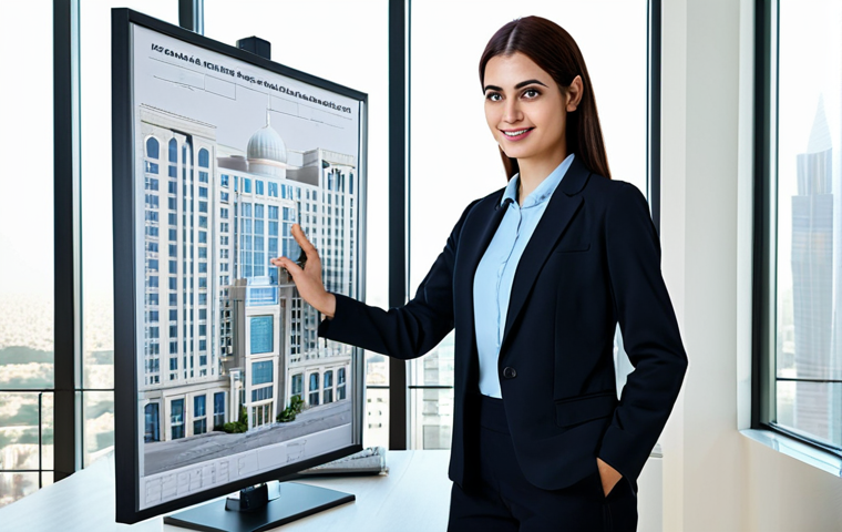 **
"A professional female architect, fully clothed in modest business attire, presenting architectural plans in a bright, modern office overlooking a bustling city with Arabic signage, safe for work, appropriate content, professional, perfect anatomy, correct proportions, natural pose, well-formed hands, proper finger count, natural body proportions, high quality."
**